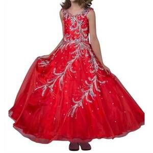 NEW LITTLE ROSIE girl's long pageant dress in red